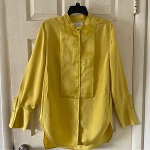 3.1 Phillip Lim Lemon Reverse Tuxedo Shirt Satin Organza Bib Long Sleeve Size 6.